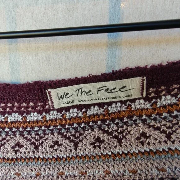Free People Fair Isle Burgundy Purple Embroidered Thermal Top With Thumbholes - Picture 2 of 13